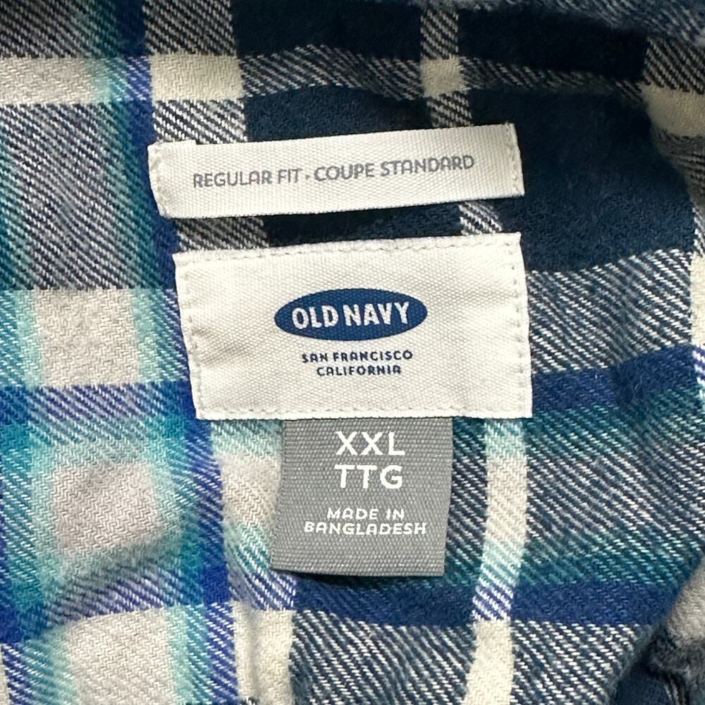 Old Navy Men Button Up Shirt XXL Blue Green Purple Plaid Long Sleeve 100% Cotton - Picture 7 of 8